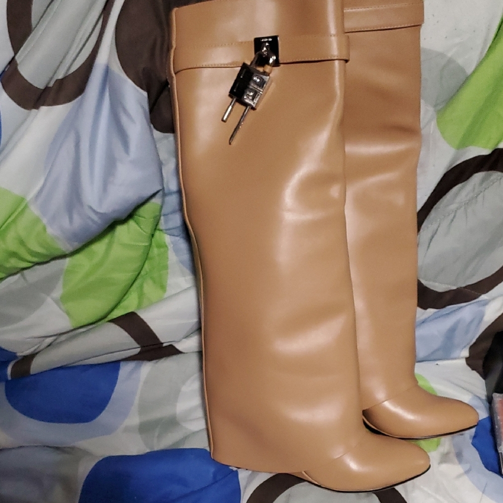 Givenchy Tan Over the Knee Boots with Glossy Finish
